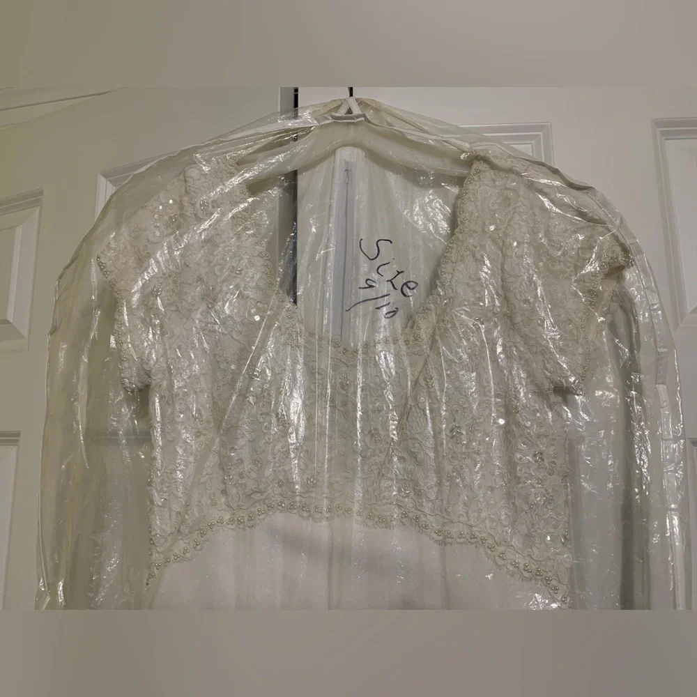 Vintage Wedding Empire Waist 9/10 Beaded BodiceRoundedCollar - Picture 14 of 15